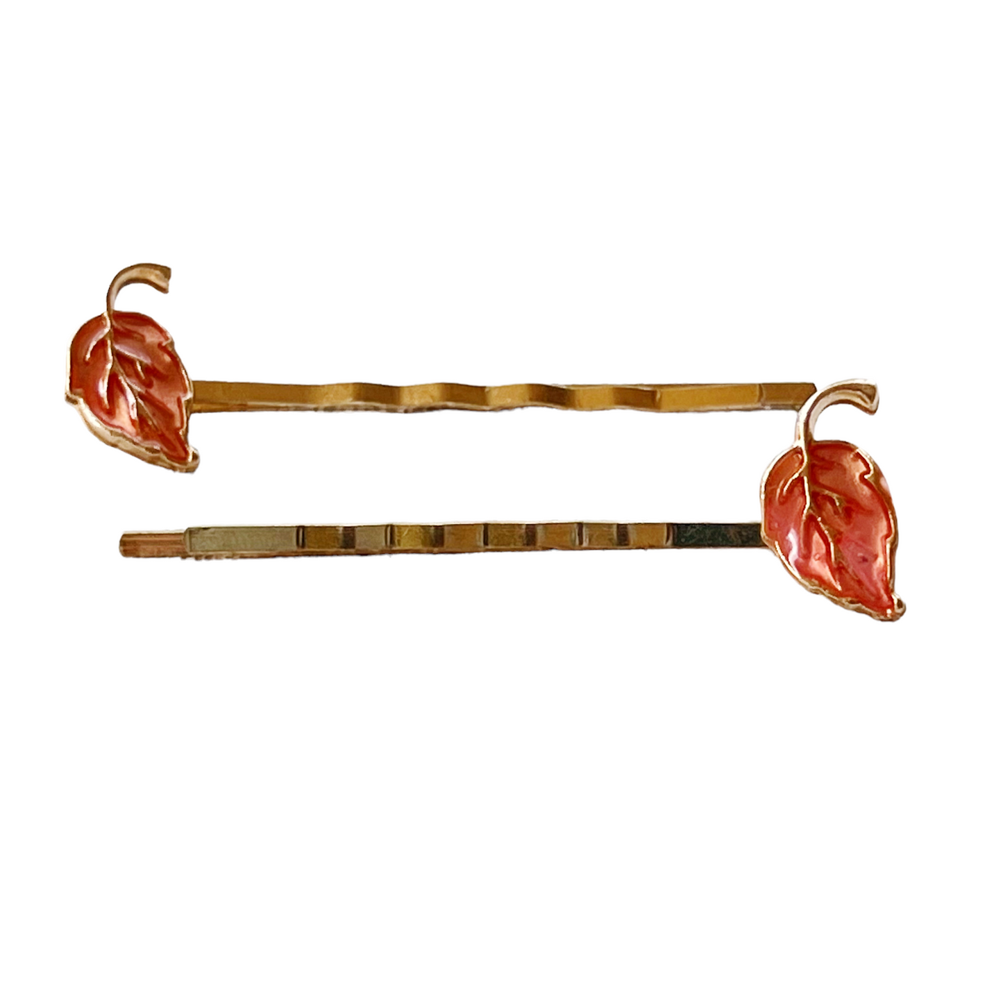 Pink Enamel Leaf Hair Pins – Autumn-Inspired Gold Hair Accessories
