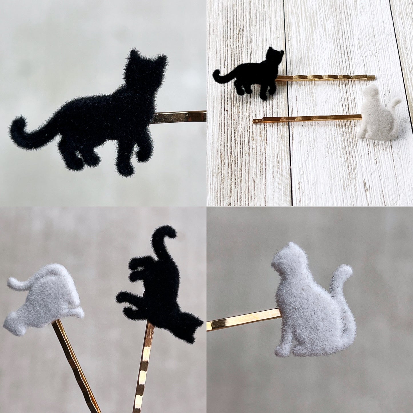 Gray & Black Felted Cat Hair Pins - Quirky Accessories for Feline-Inspired Hairstyles