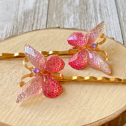 Pink & Gold Butterfly Hair Pins