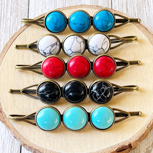 Western Turquoise Stone Bobby Pins