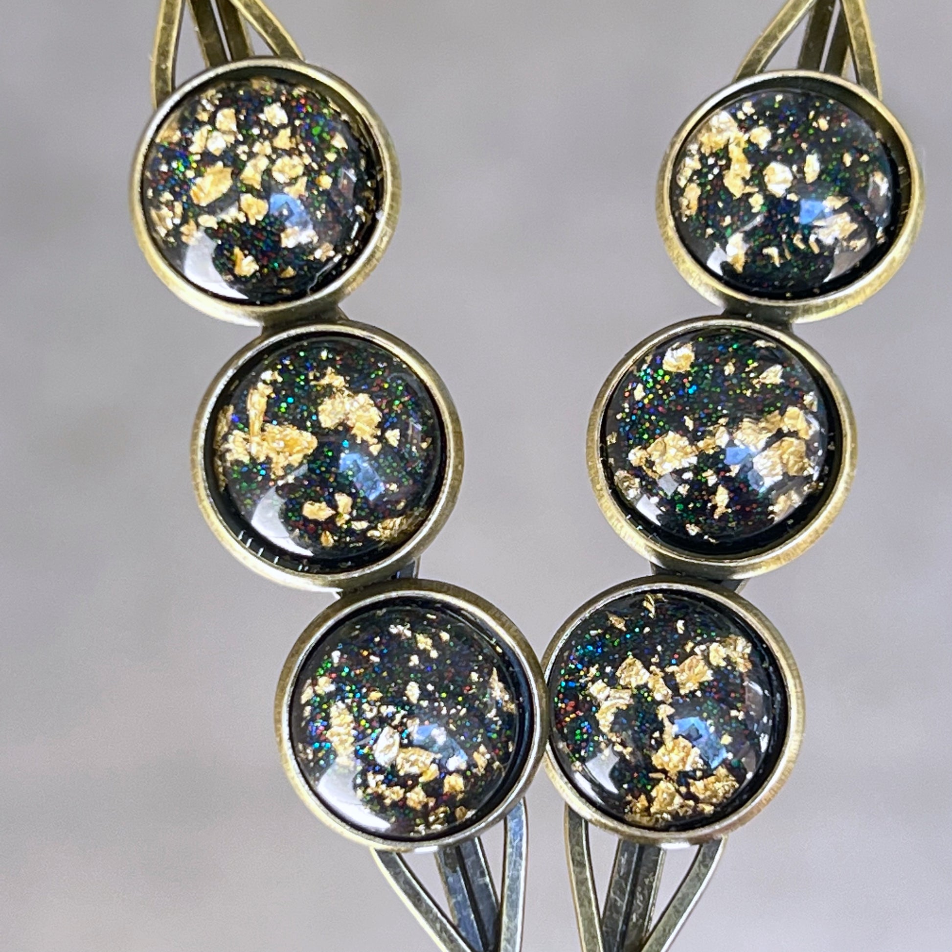 Black & Gold Flake Glitter Hair Pins - Elegant & Sparkling Hair Accessories