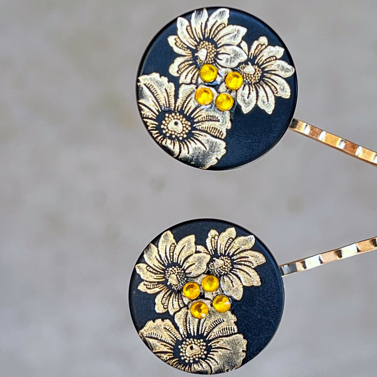 Black & Gold Sunflower Gold Bobby Pin Set- Elegant Floral Hair Accessory