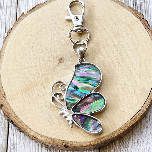 Silver Butterfly Zipper Pull Charm with Natural Abalone