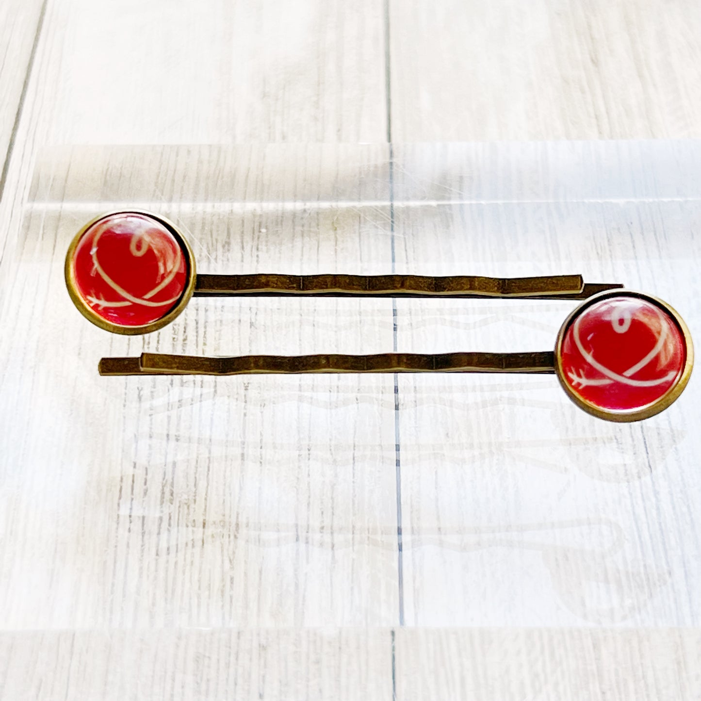 Red and White Heart Hair Pins