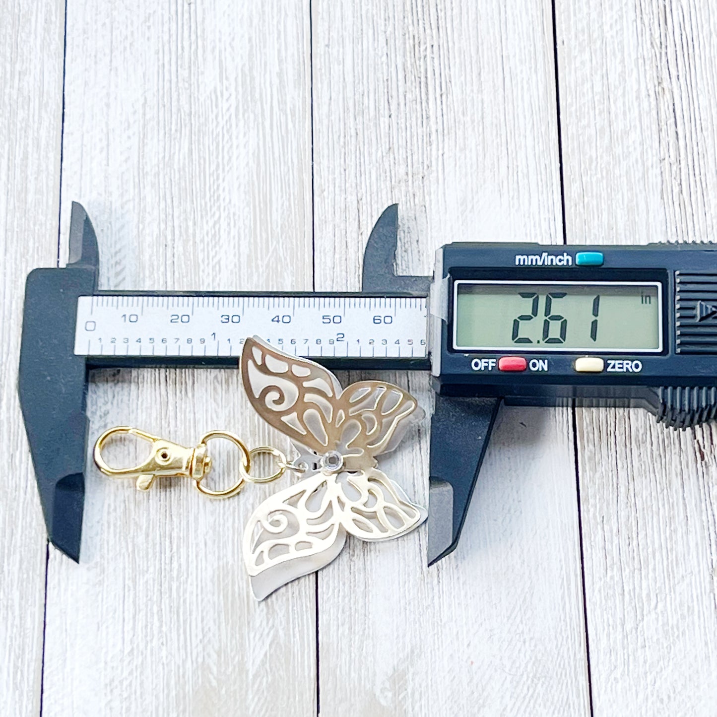 Gold & Silver Butterfly Zipper Pull Keychain Purse Charm with Filigree & Rhinestone Accents - Elegant & Stylish Accessory for Your Bag