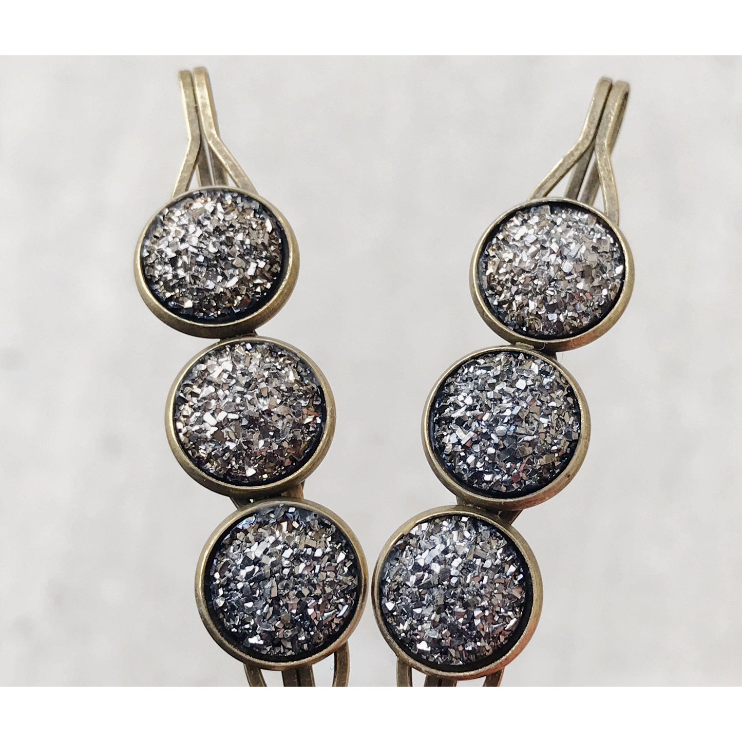 Slate Gray Metallic Druzy Hair Pins- Stylish & Elegant Hair Accessory