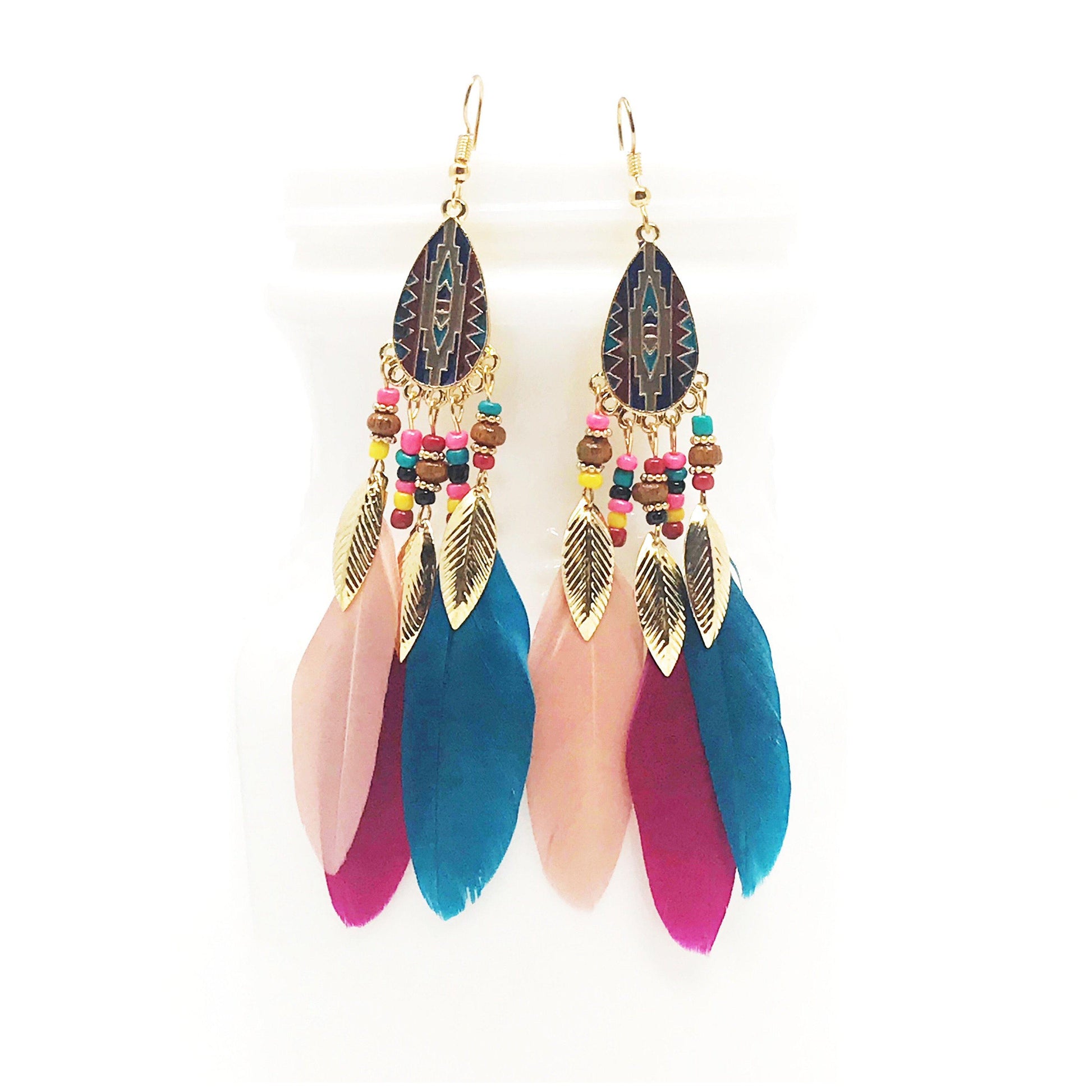 Multi-Colored Feather Earrings - Bohemian-Inspired Vibrant Accessories