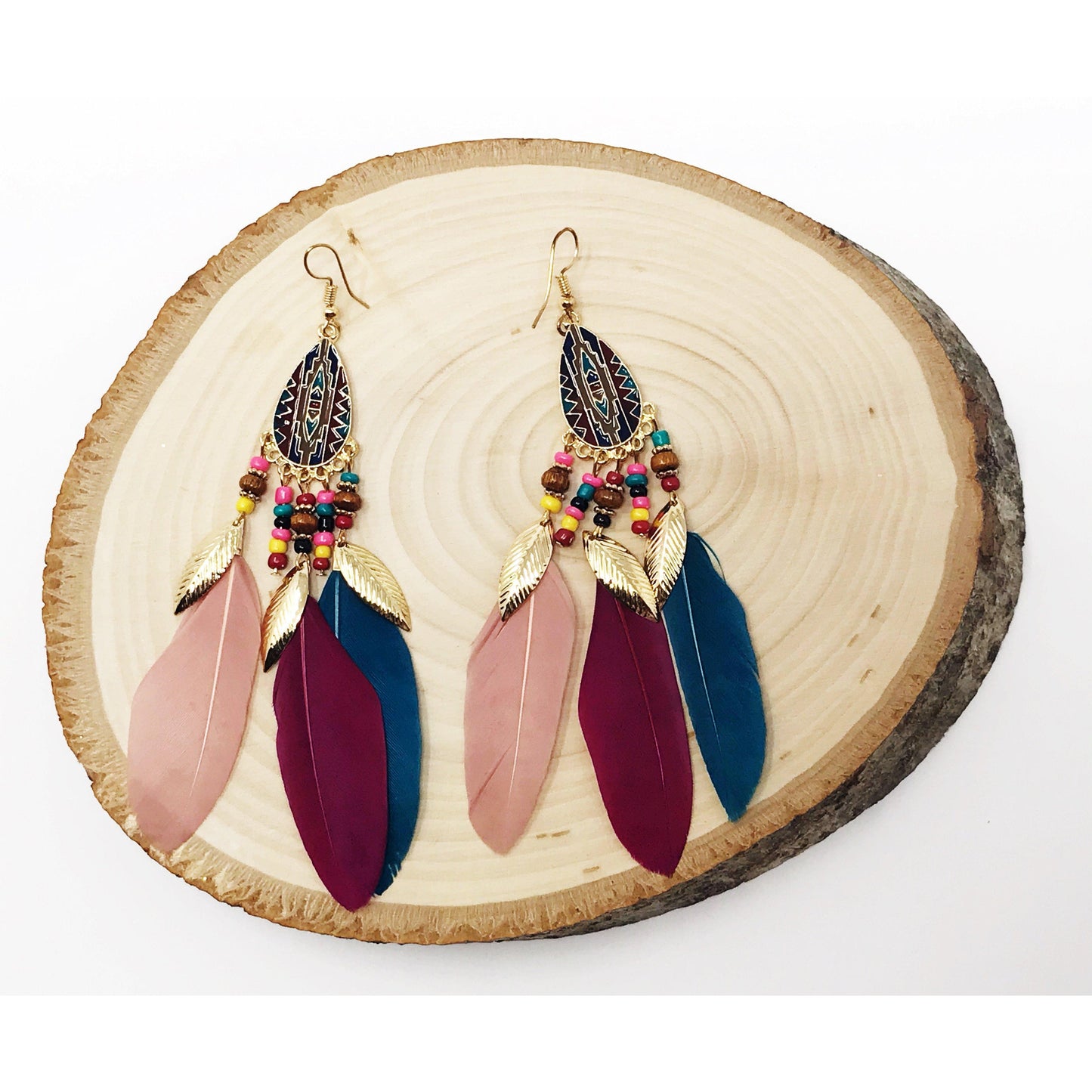 Multi-Colored Feather Earrings – Vibrant Boho-Inspired Jewelry