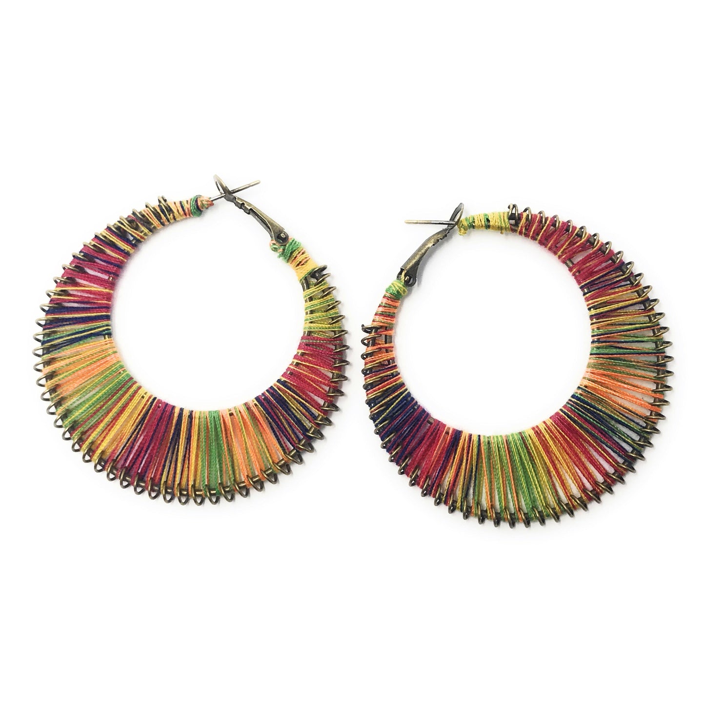 Multi-Colored String Hoop Earrings - Vibrant & Playful Accessories