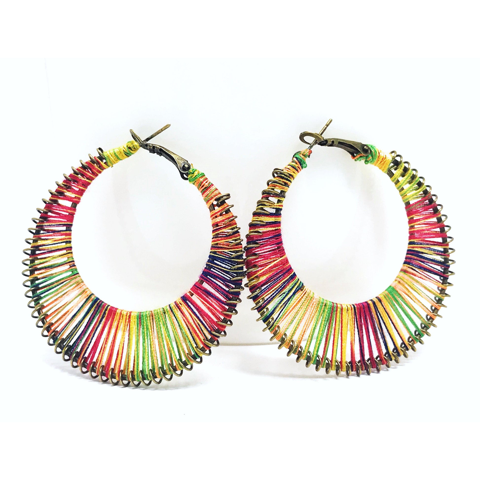 Multi-Colored String Hoop Earrings - Vibrant & Playful Accessories