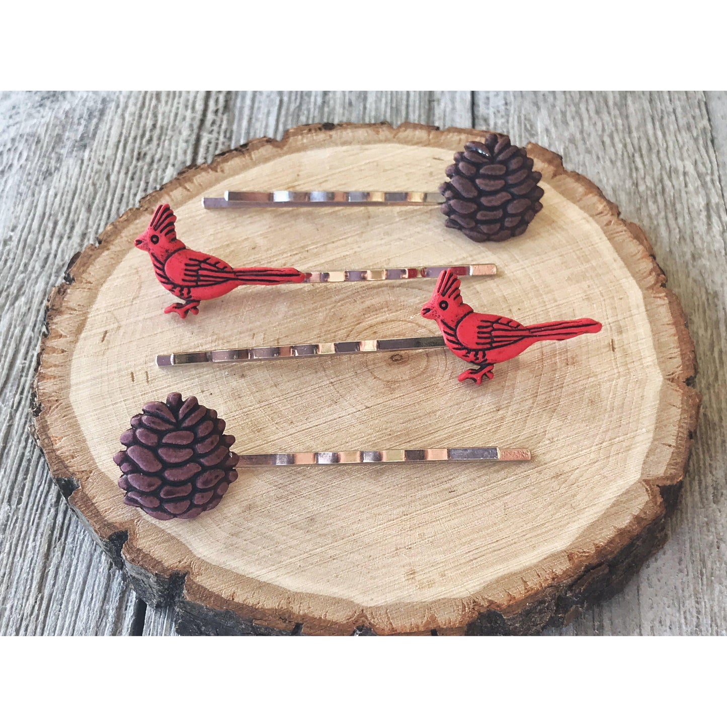 Pinecone Hair Pin, Cardinal Bobby Pin, Pinecone Bobby Pin, Womens Hair Clips, Cardinal Bird Hair Pin
