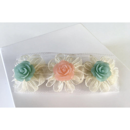 Pink & Mint Rose Hair Clip - Elegant and Charming Floral Accessory
