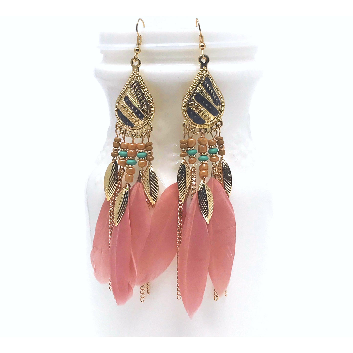 Pink Feather Chain Dangle Earrings - Stylish Bohemian Accessories