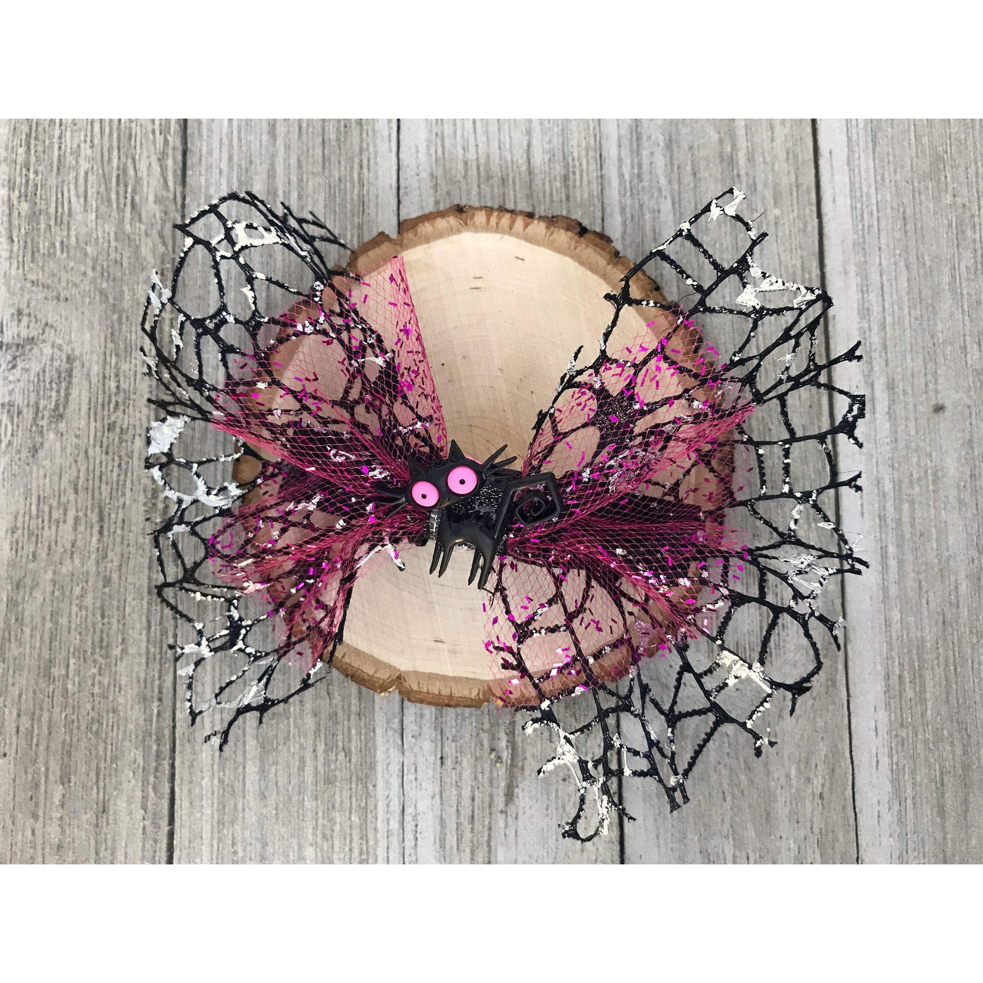 Halloween Black Spooky Cat Pink Hair Bow - Fun & Festive Halloween Accessory with a Pop of Color