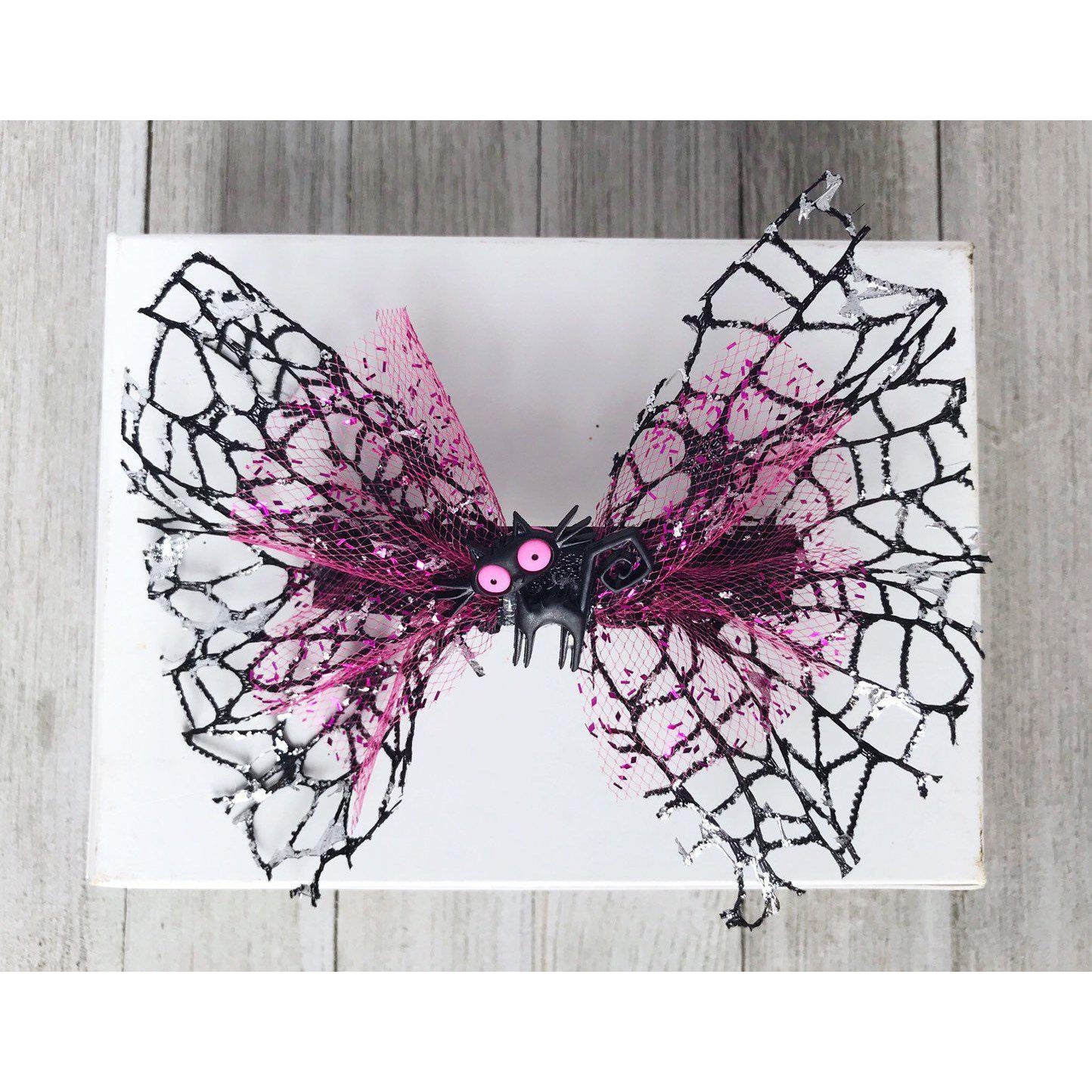 Halloween Black Spooky Cat Pink Hair Bow - Fun & Festive Halloween Accessory with a Pop of Color