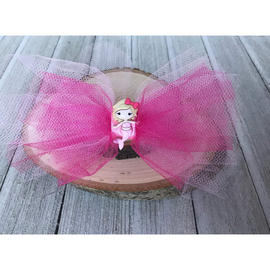 Pink Tulle Hair Bow with Mermaid Embellishment - Whimsical and Playful Hair Accessory