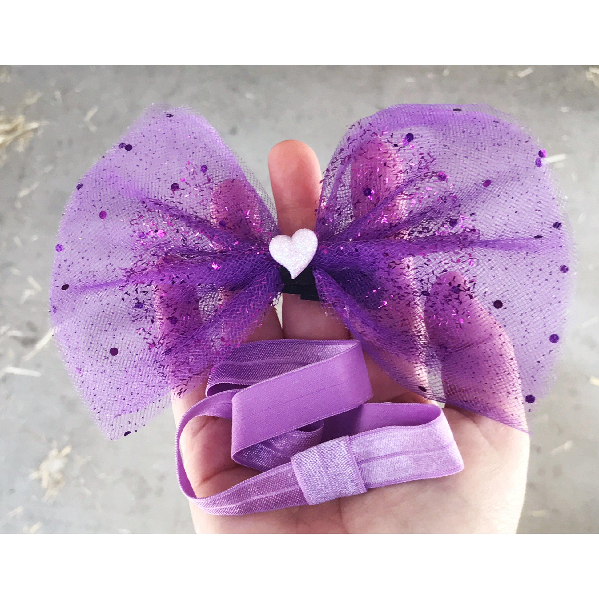 Purple Polka Dot Lavender Heart Headband Hair Bow