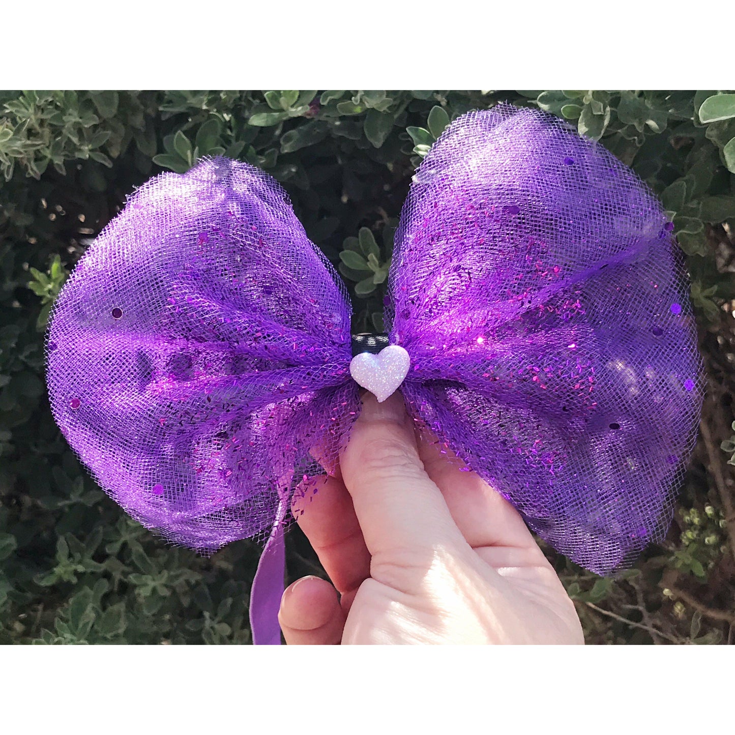 Purple Polka Dot Lavender Heart Headband Hair Bow