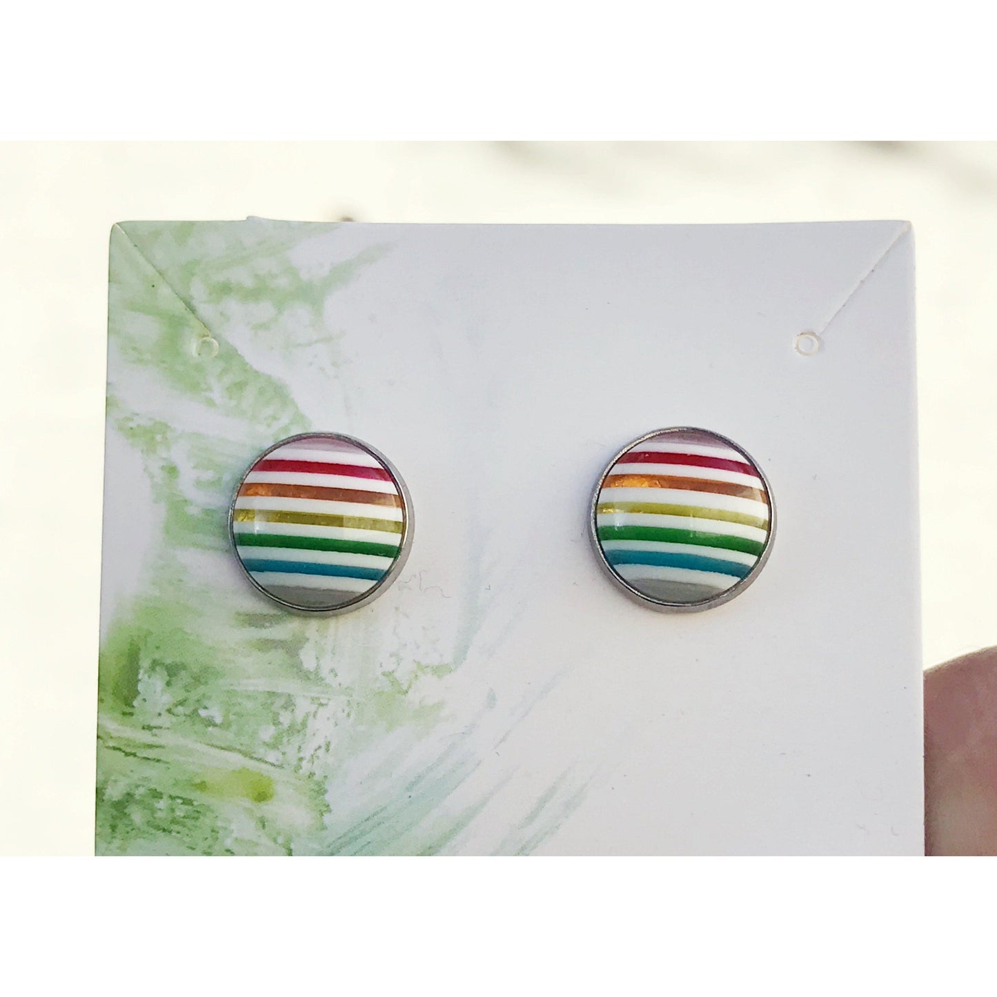 Rainbow Striped Silver Stud Earrings: Colorful & Chic Accessories for Every Day