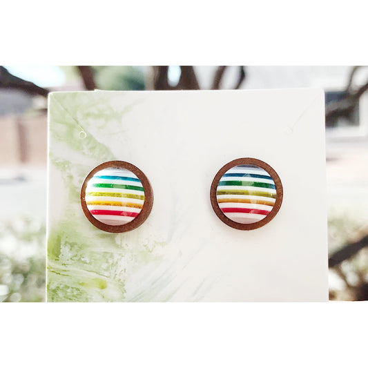 Rainbow Striped Wood Stud Earrings: Colorful & Chic Accessories for Every Day