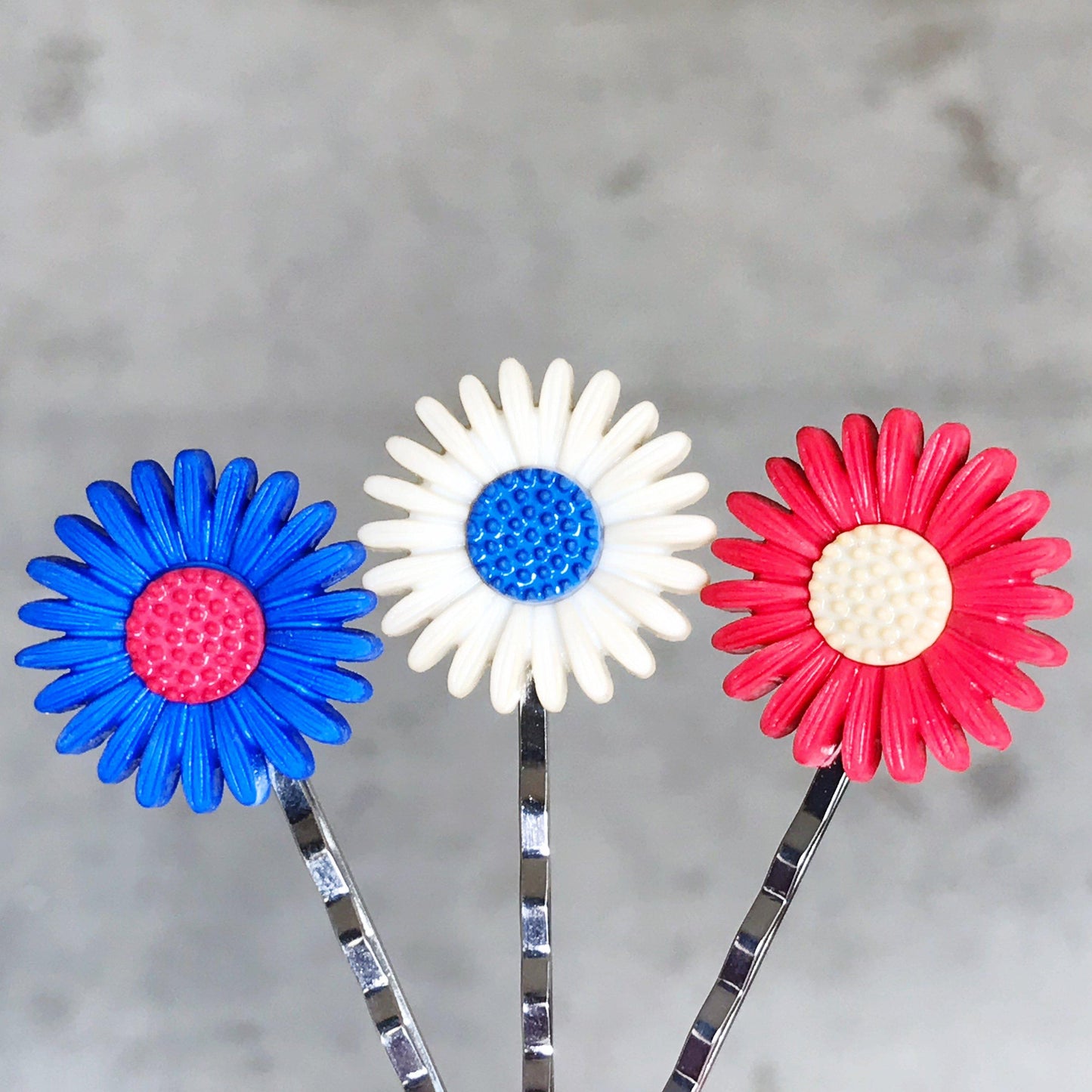 Red & Blue Flower Hair Pins, Womens Fourth of July Hair Clips, Patriotic 4th of July Hair Accessories