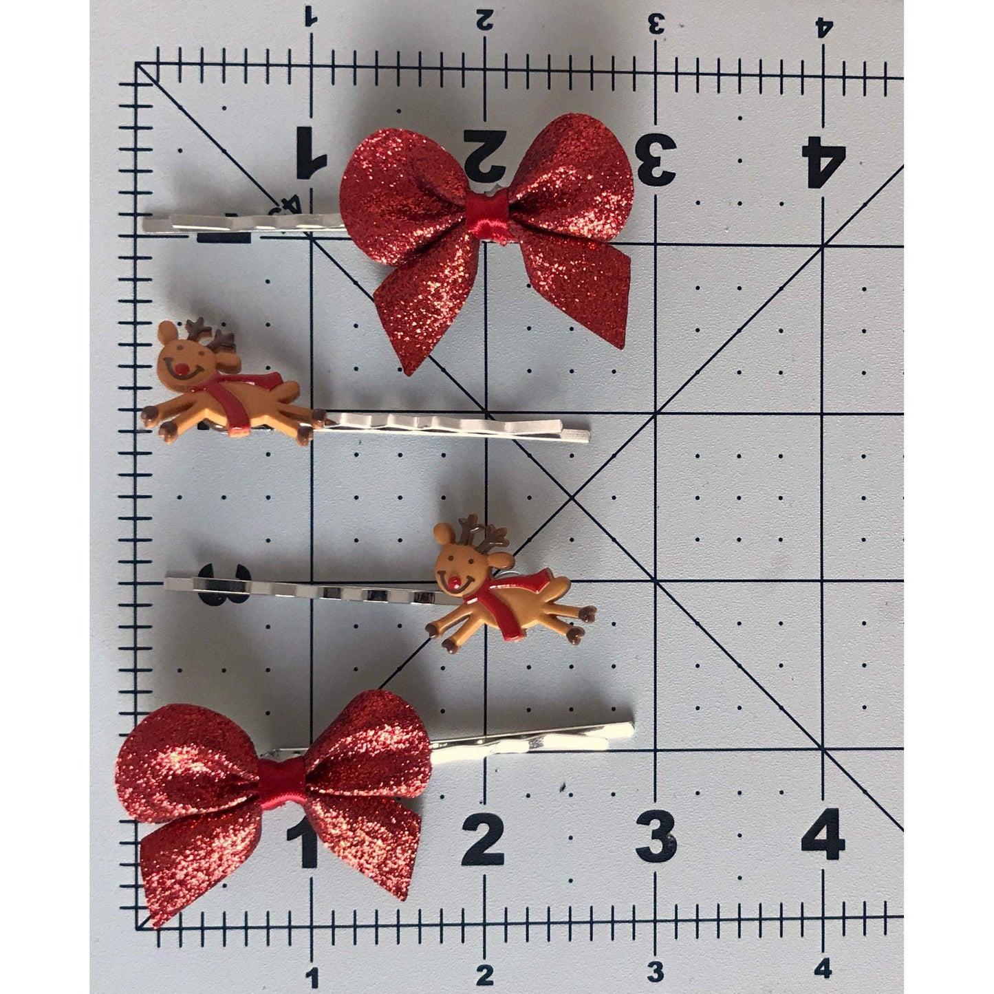 Red Bow Christmas Reindeer Holiday Hair Pins