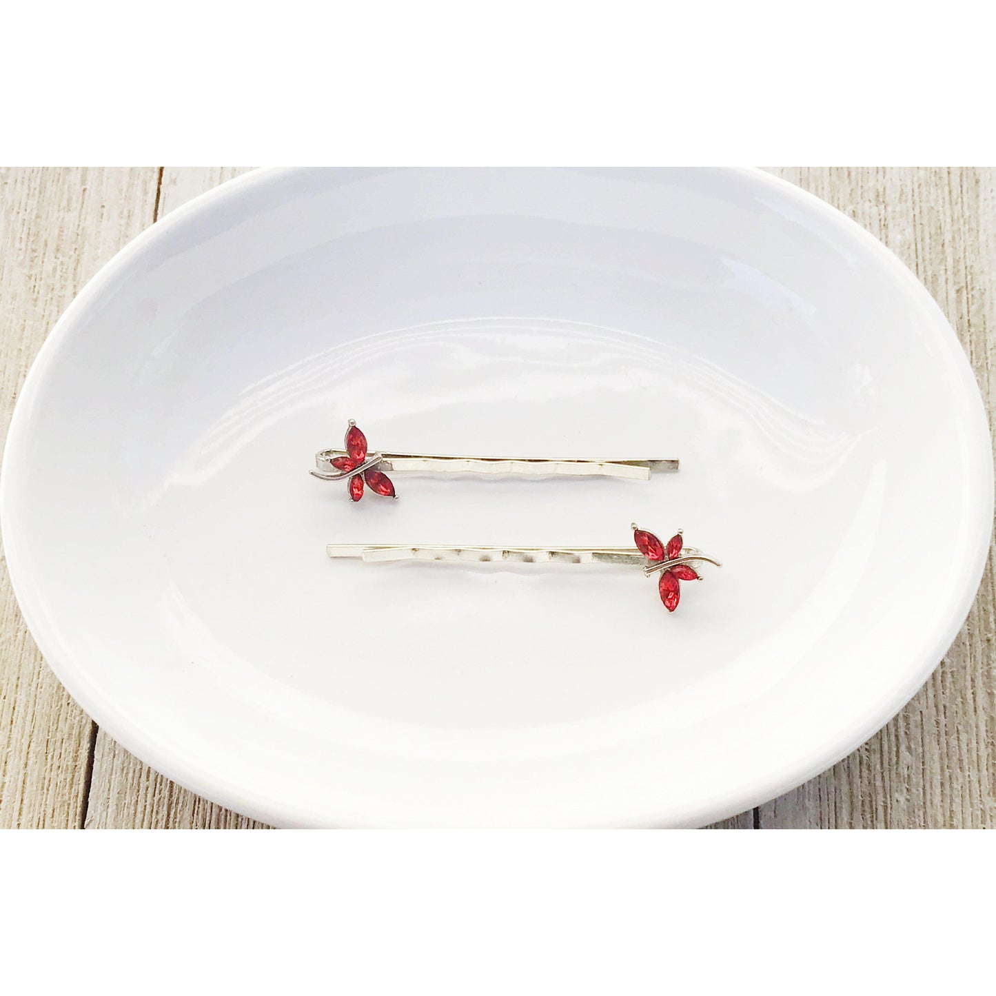 Red Rhinestone Dragonfly Hair Pins - Delicate Accents for Elegant Hairstyles