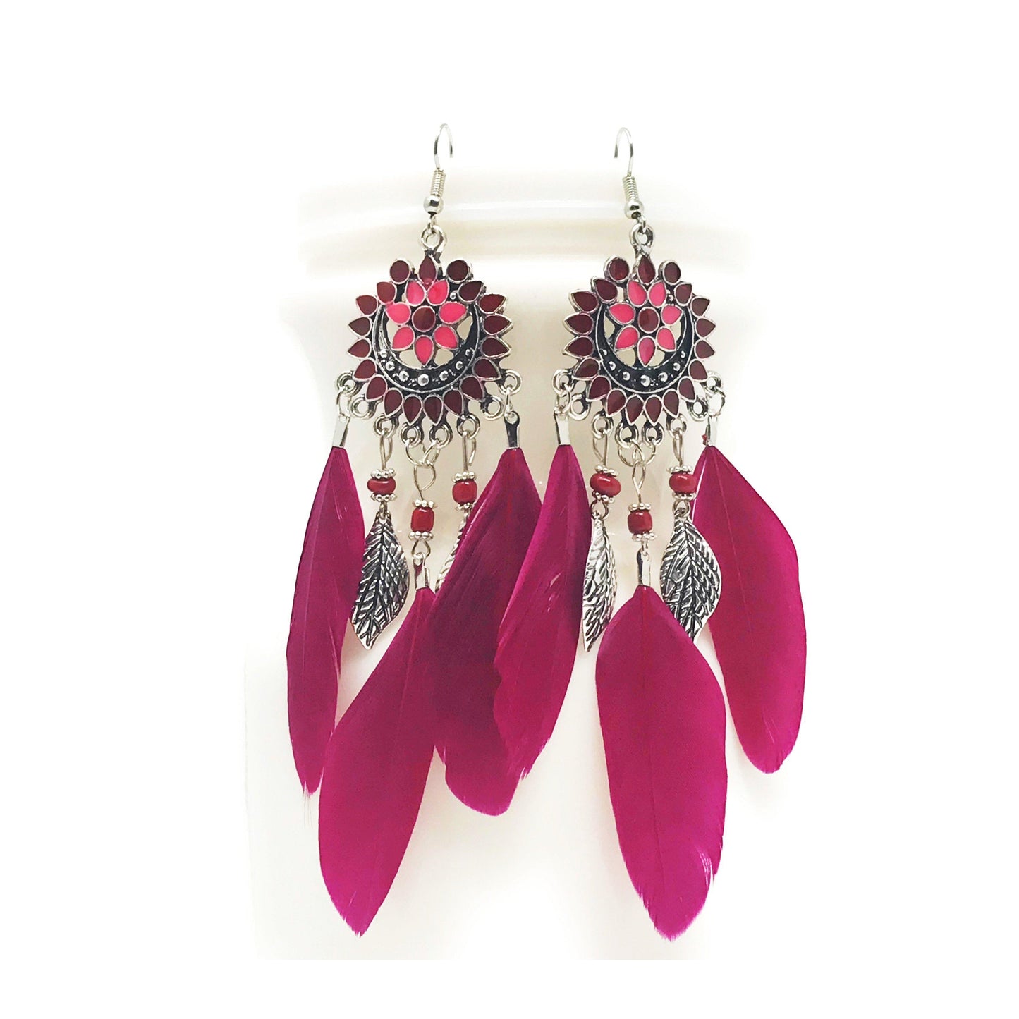 Red Feather Dangle Earrings – Western Boho-Chic Jewelry