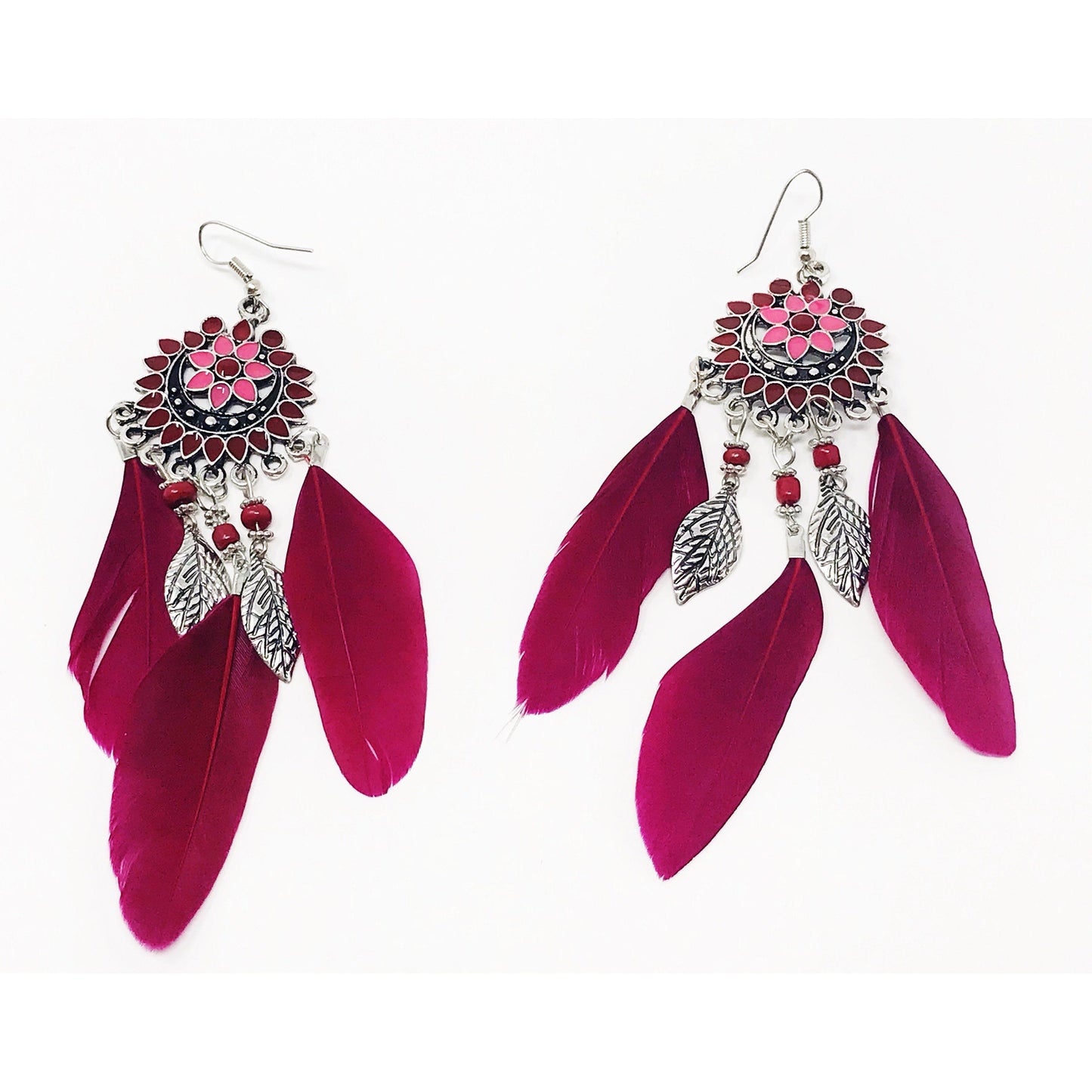 Red Feather Dangle Earrings – Western Boho-Chic Jewelry