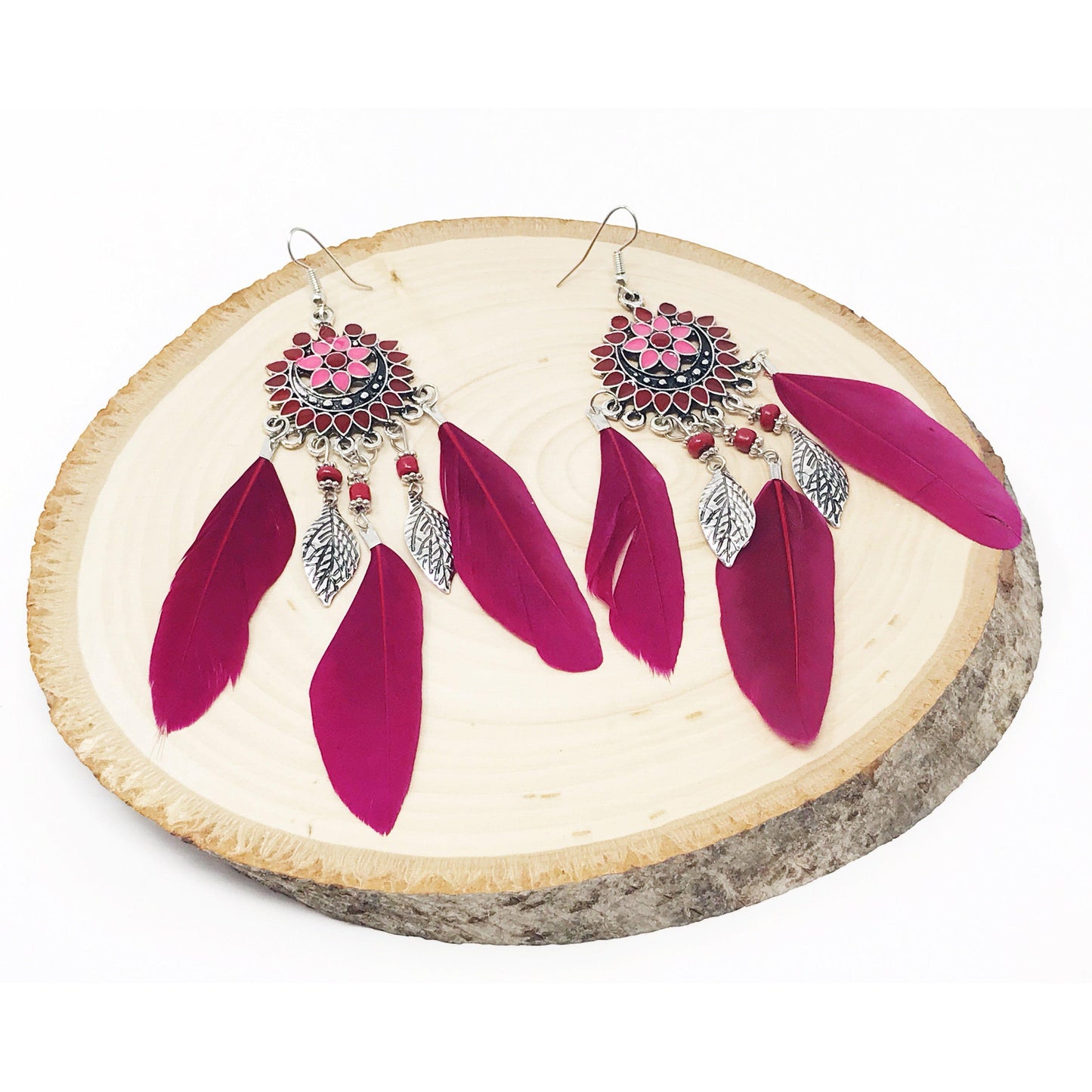 Red Feather Dangle Earrings – Western Boho-Chic Jewelry
