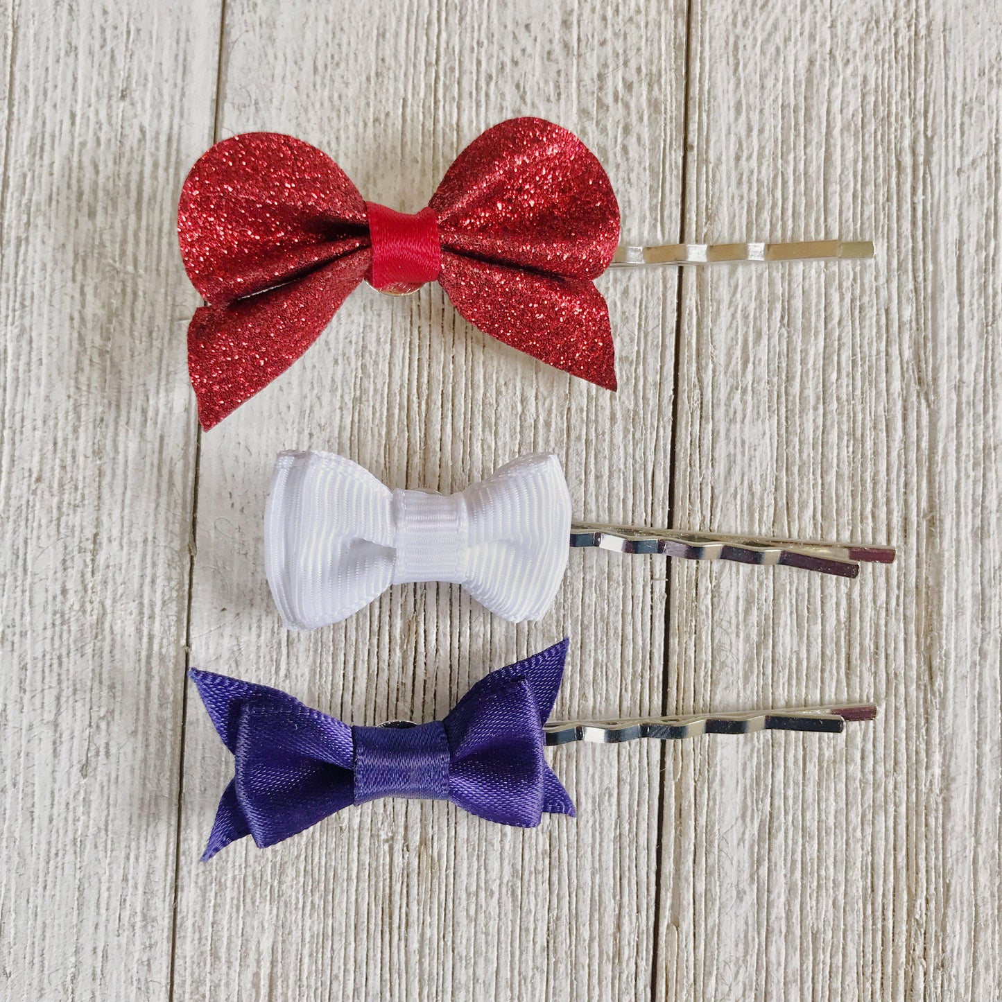 Set of 3 Patriotic Bow Hair Pins: Red, White & Blue Hair Accessories