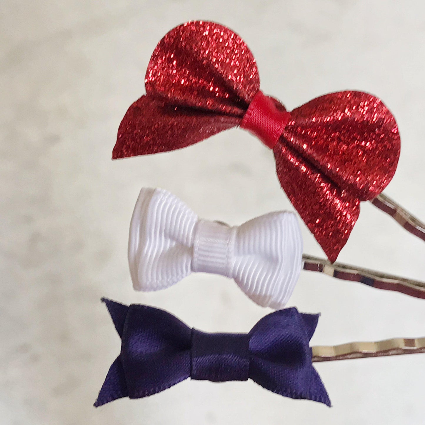 Set of 3 Patriotic Bow Hair Pins: Red, White & Blue Hair Accessories