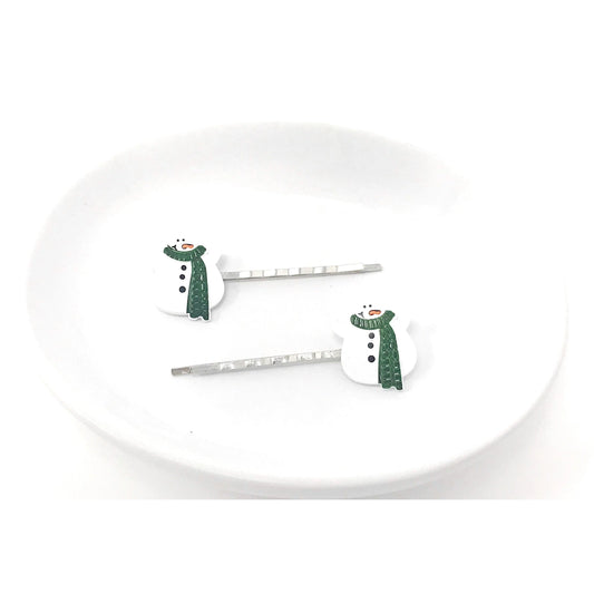 Snowman Green Scarf Christmas Bobby Pin