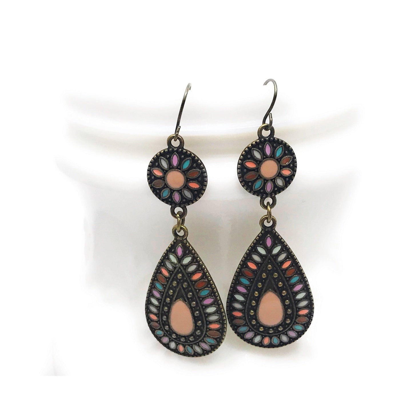 Boho Floral Teardrop Earrings – Colorful Enamel Dangle Jewelry