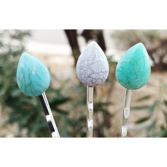 Turquoise Teardrop Hair Pin, Marbled Hair Pins, Hair Pins For Woman, Gemstone Bobby Pin, Decorative Bobby Pin, Womens Hair Pin, Gift for Her
