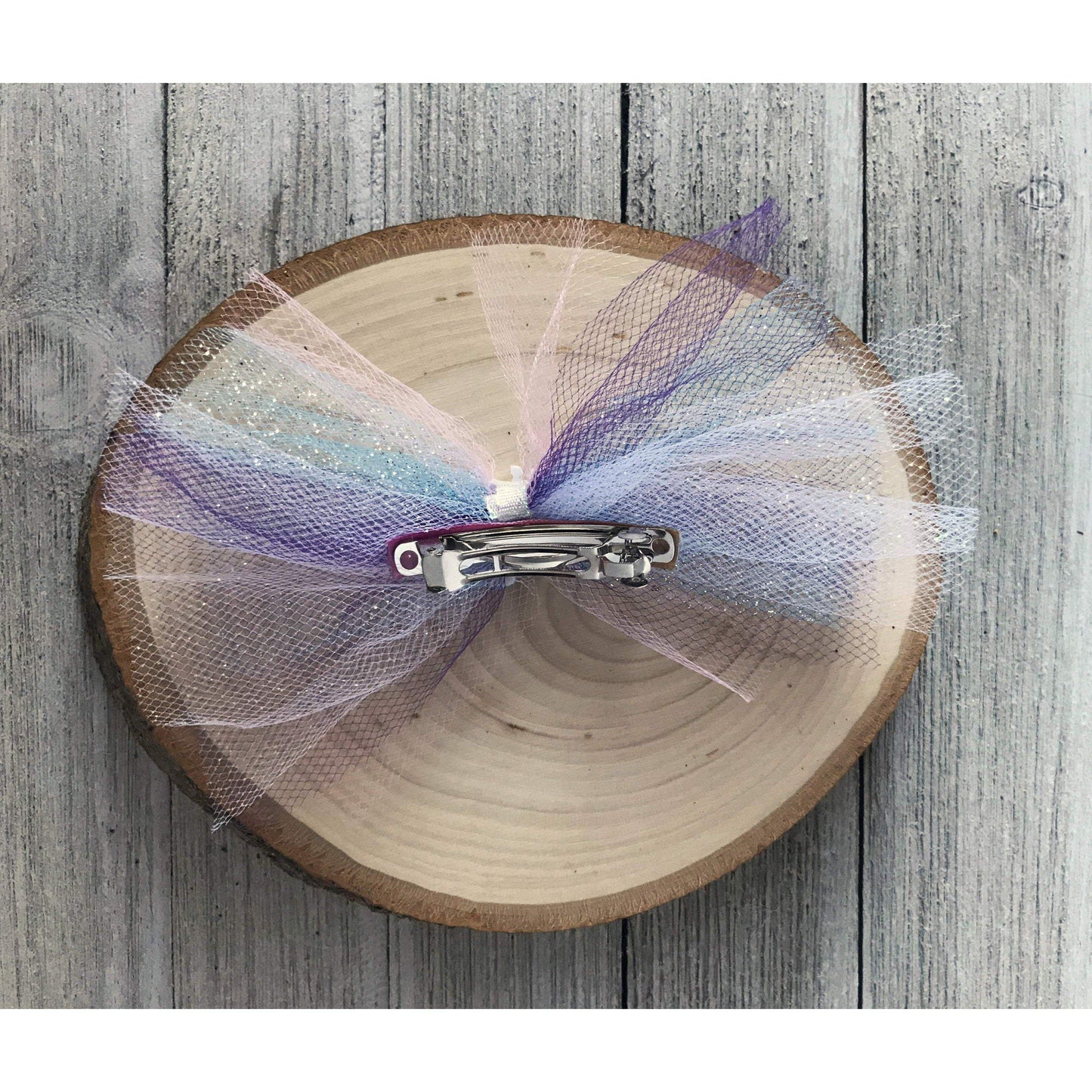 Unicorn Hair Bow with Blue and Purple Tulle - Magical and Whimsical Hair Accessory