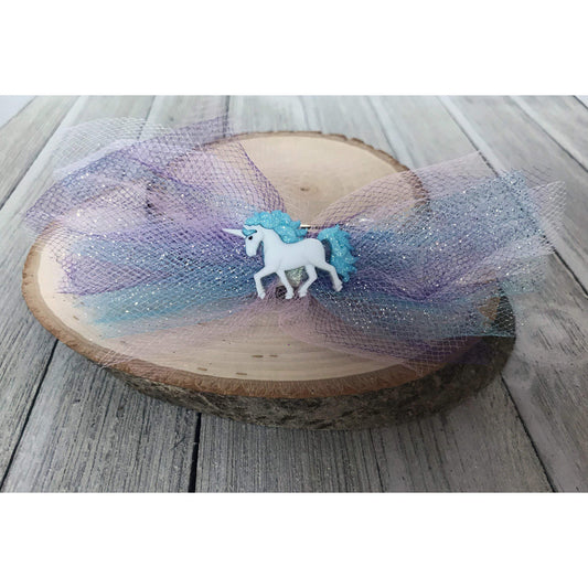 Unicorn Hair Bow with Blue and Purple Tulle - Magical and Whimsical Hair Accessory