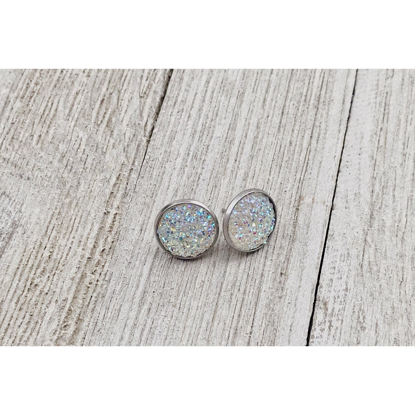 White Glitter Druzy Stud Earrings: Sparkling Elegance for Every Occasion