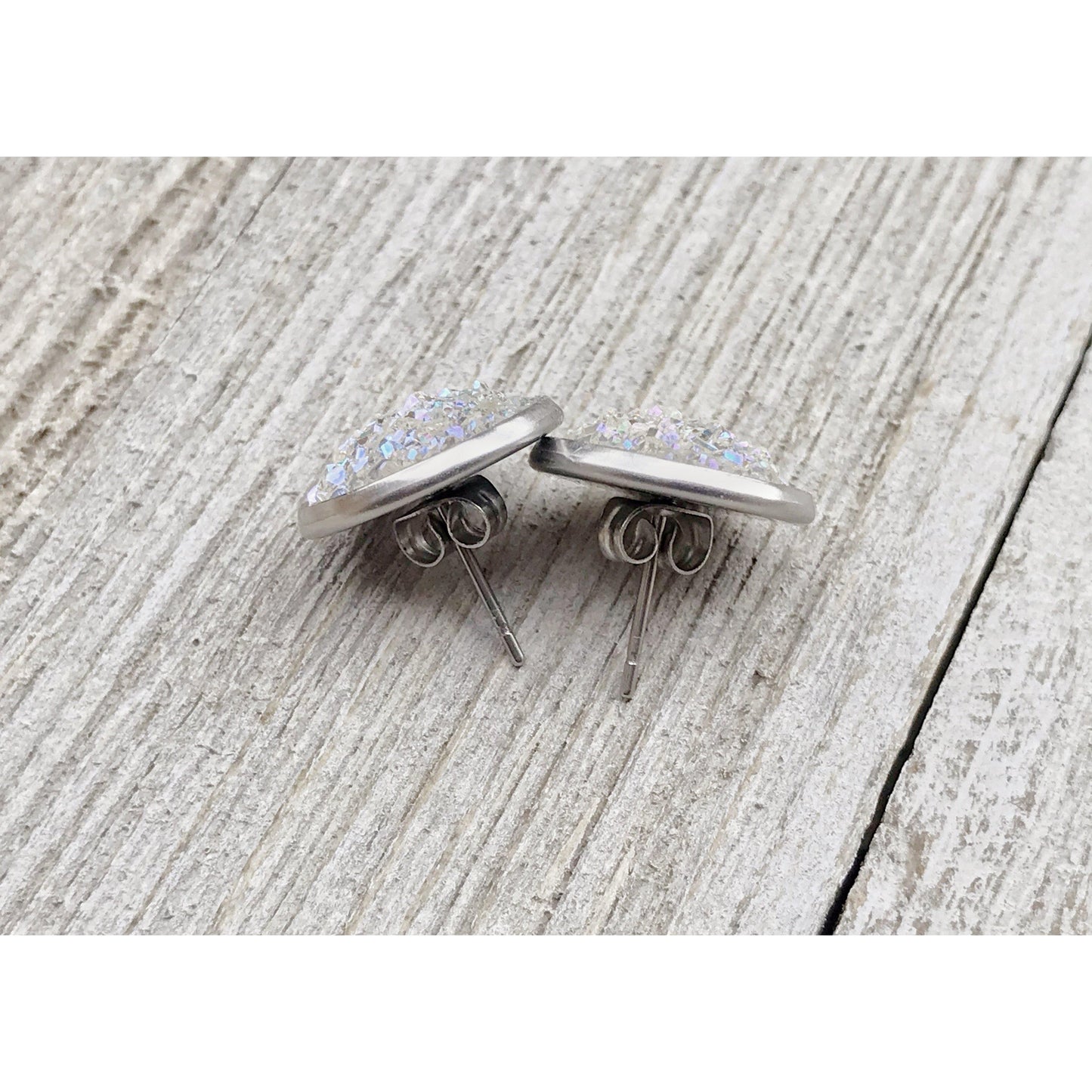 White Glitter Druzy Stud Earrings: Sparkling Elegance for Every Occasion
