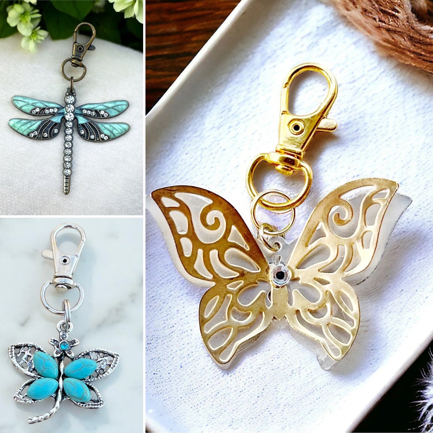 Dragonfly, Butterfly & Bee Purse Charms