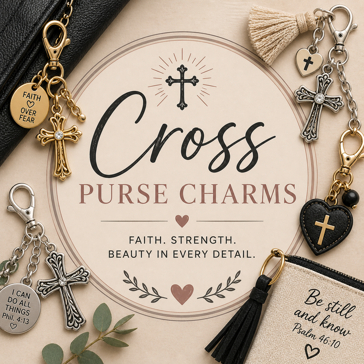 Cross purse charms collection with faith-inspired bag charms and meaningful giftable style