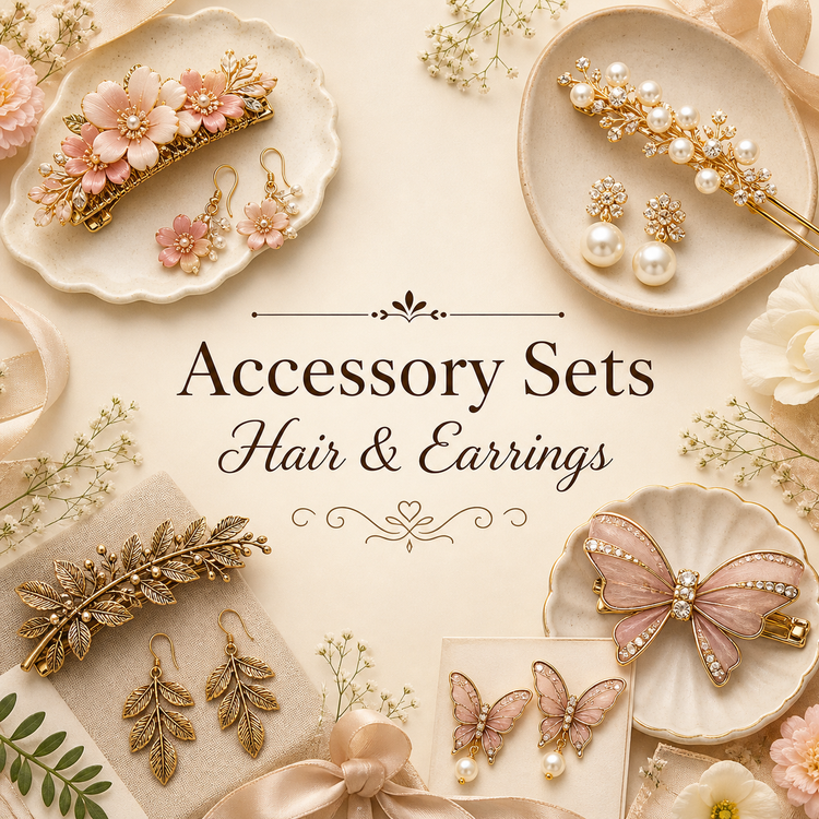 Hair accessory and earring sets collection with coordinated gift bundles for easy styling and gifting