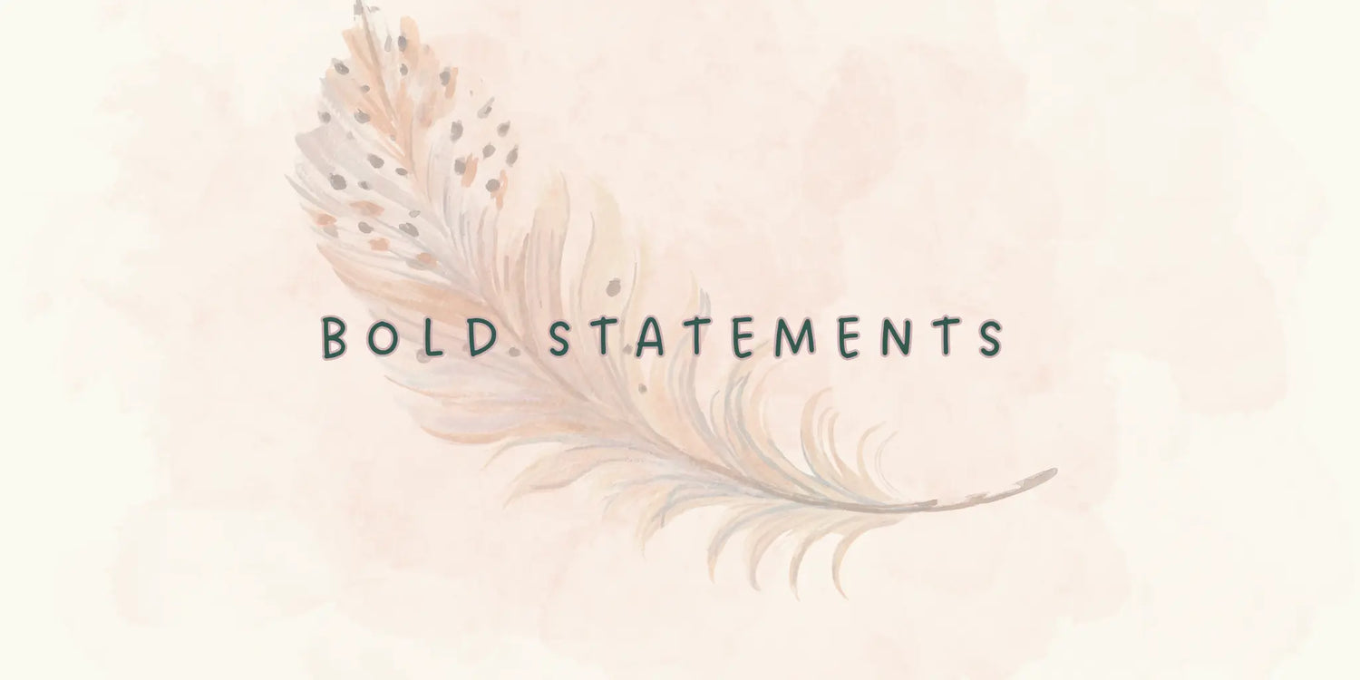 Bold Statements collection with statement earrings, bold hair pins, and purse charms for women