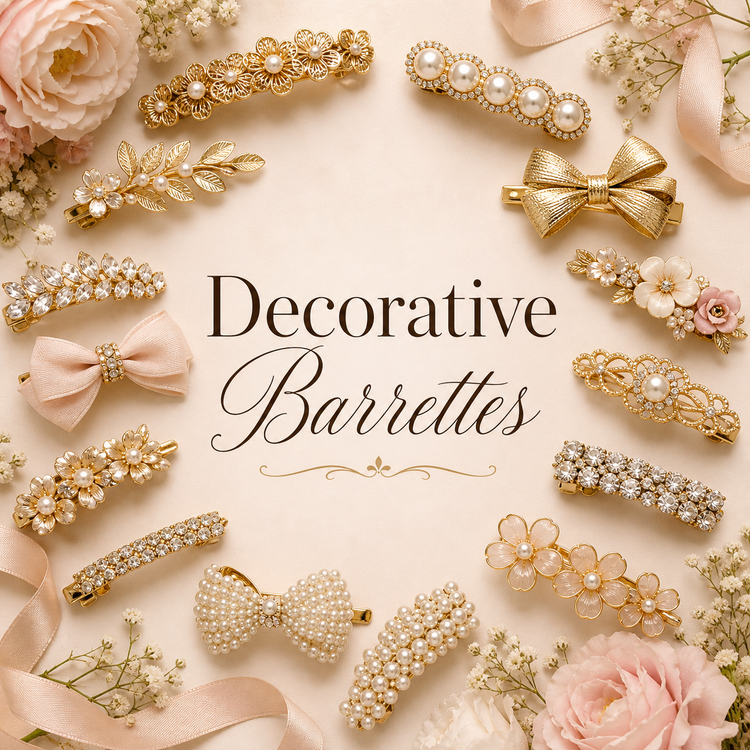 Decorative hair barrettes collection with floral, western, sparkly, and feminine styles
