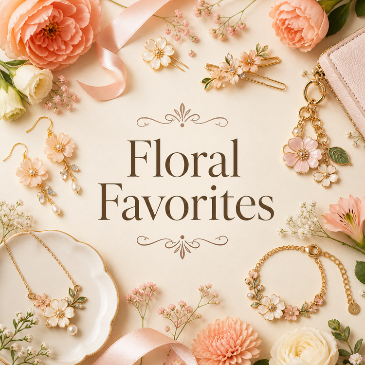 Floral Favorites collection with flower jewelry, floral hair accessories, and bloom-inspired boutique pieces