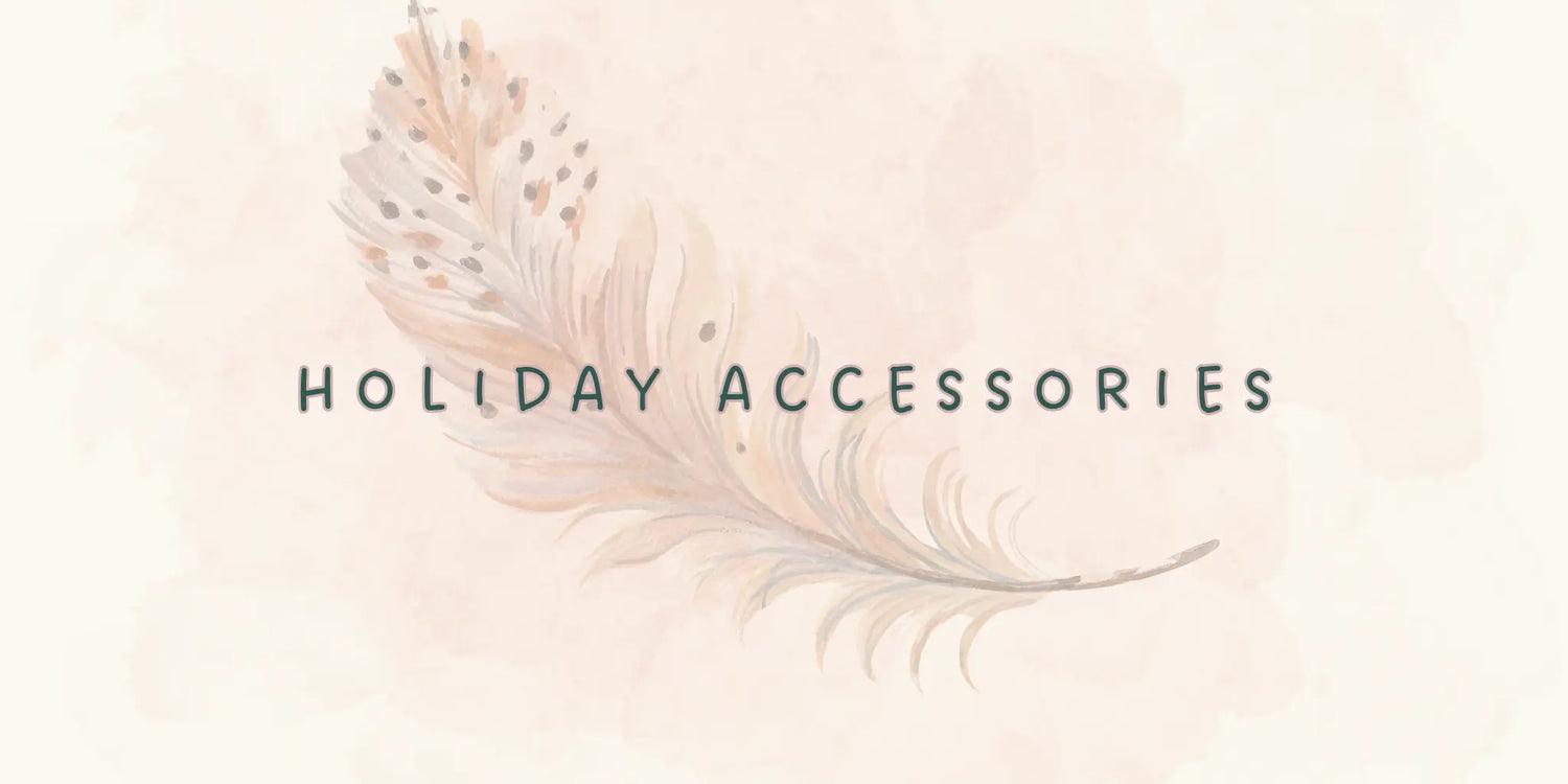 holiday accessories including festive hair pins, earrings, and purse charms for women