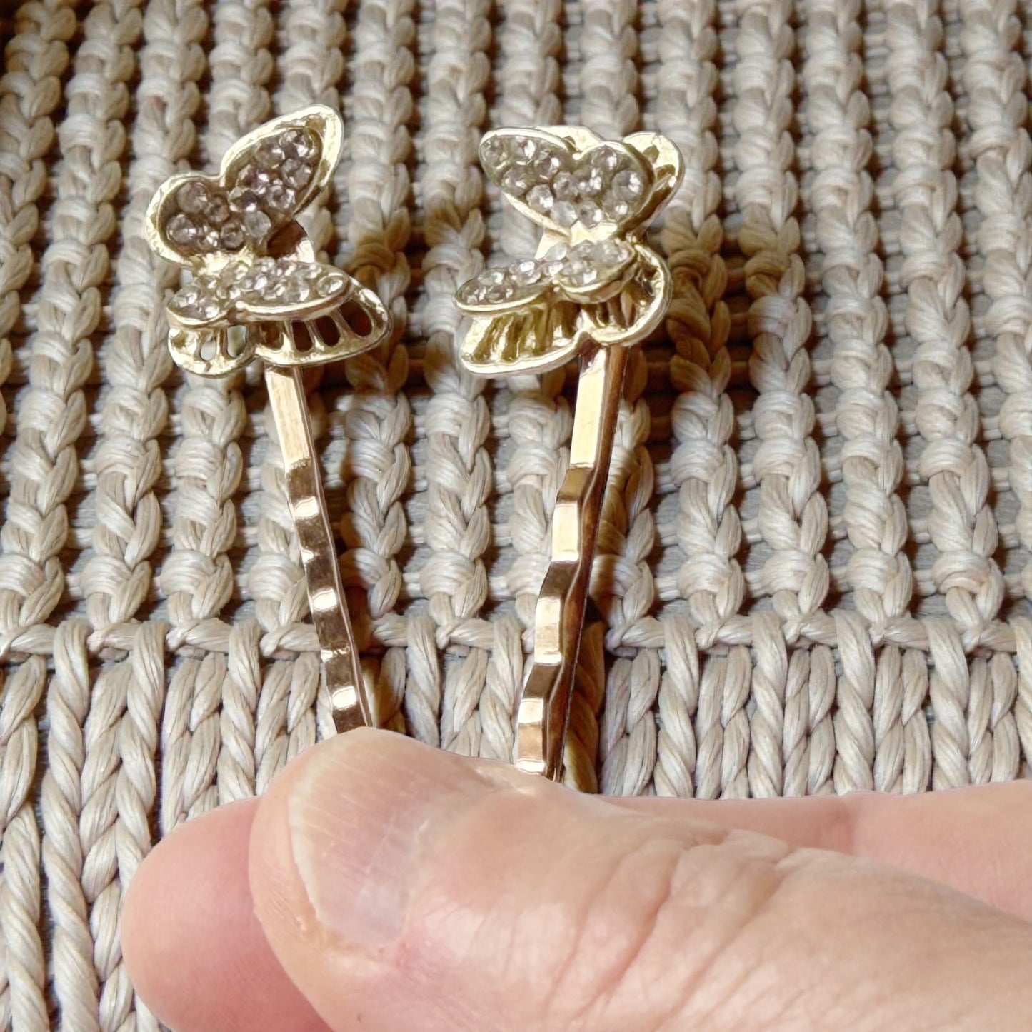 Gold Butterfly Hair Pins – Sparkly Rhinestone Wedding Clips for Women