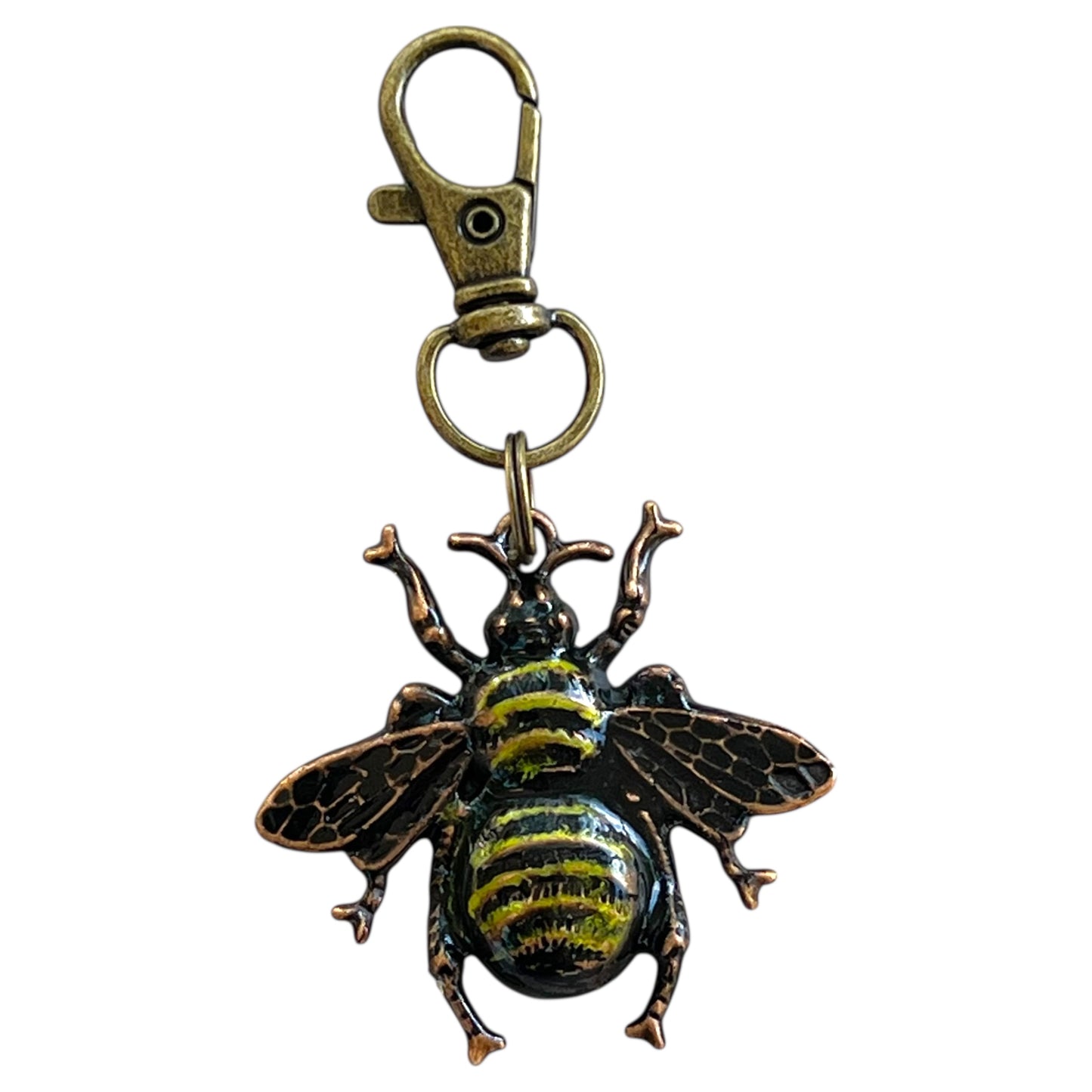 Hand Painted Bee Purse Charm – Vintage Copper Bee Keychain