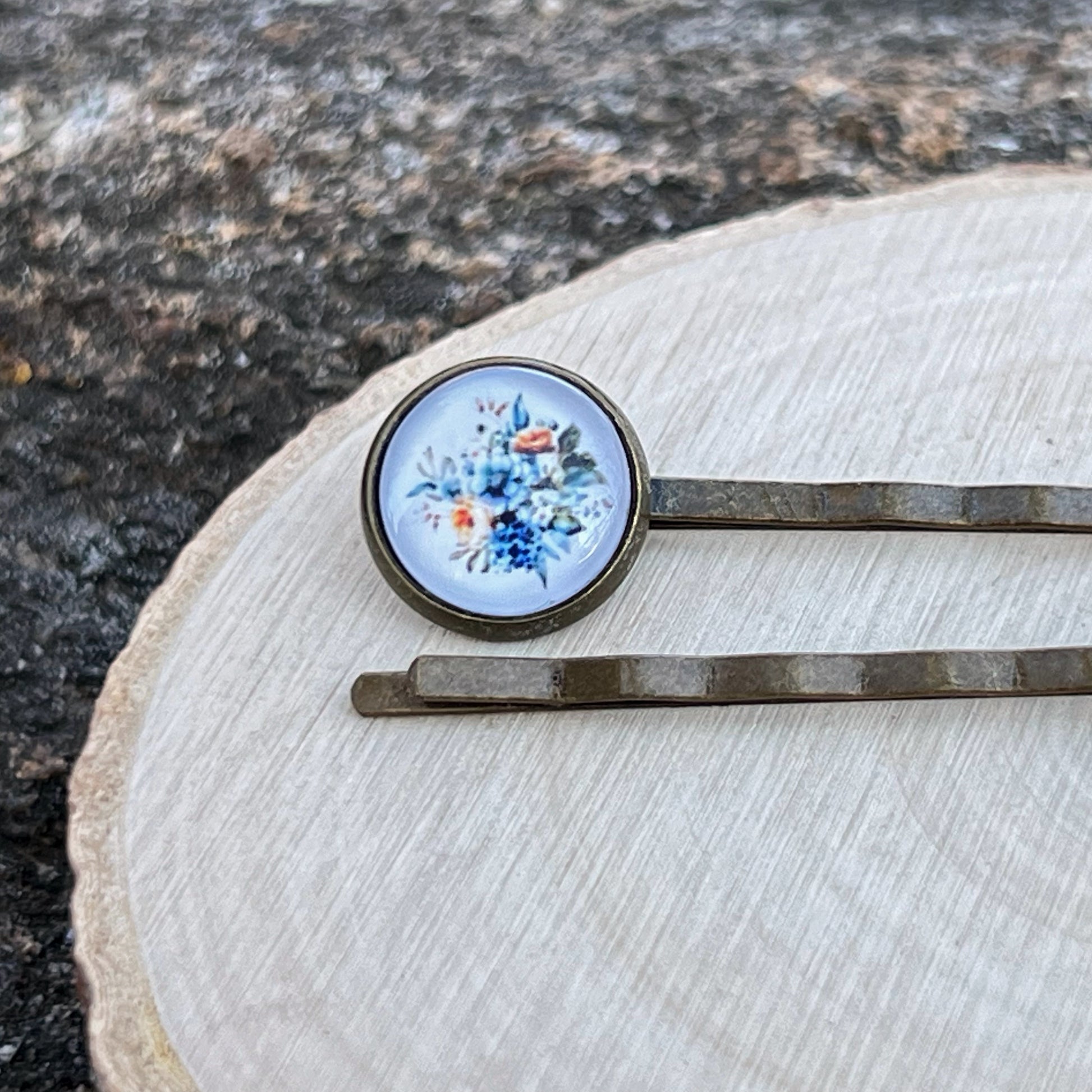 Blue Floral Hair Pins – Set of 2 Vintage Cottagecore Accessories