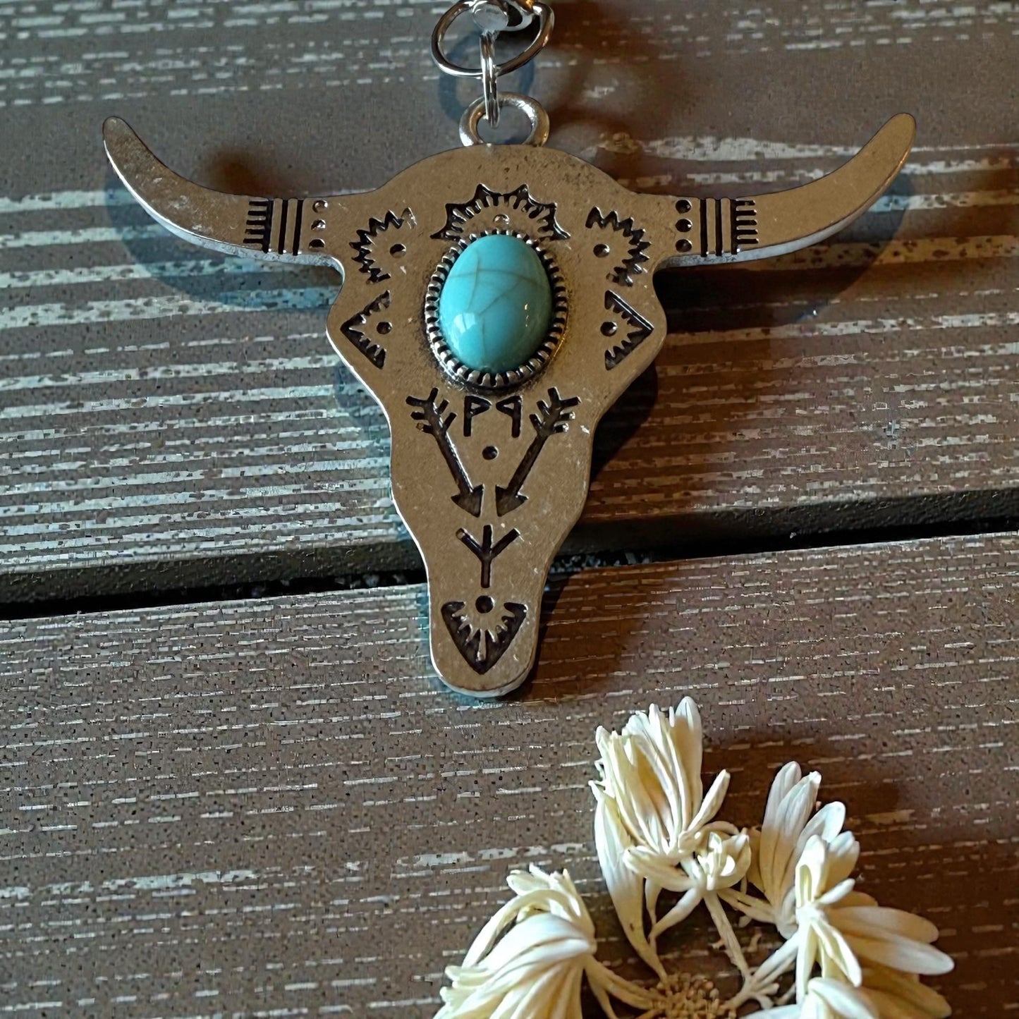 Turquoise Longhorn Purse Charm – Western Boho Bag Accessory